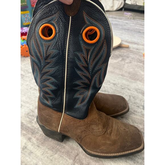 Ariat Men's Sport Sidebet distressed brown &Blue square toe cowboy boot sz 9.5EE - Picture 1 of 10